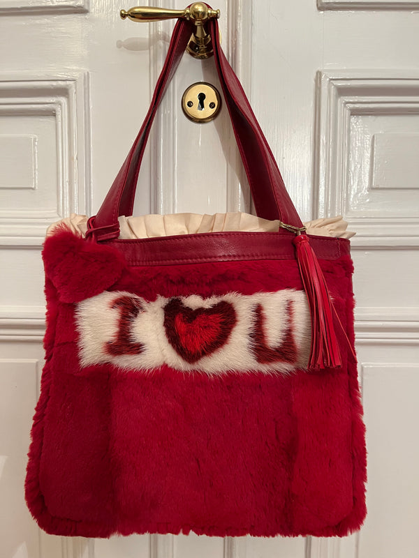 I❤️U bag in rabbit and mink leather